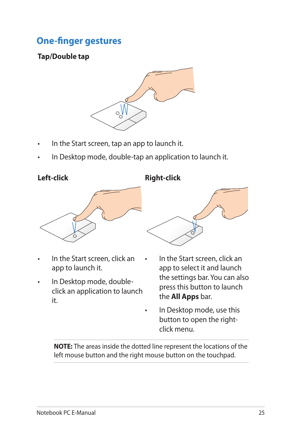 One-finger gestures | Asus G46VW User Manual | Page 25 / 102