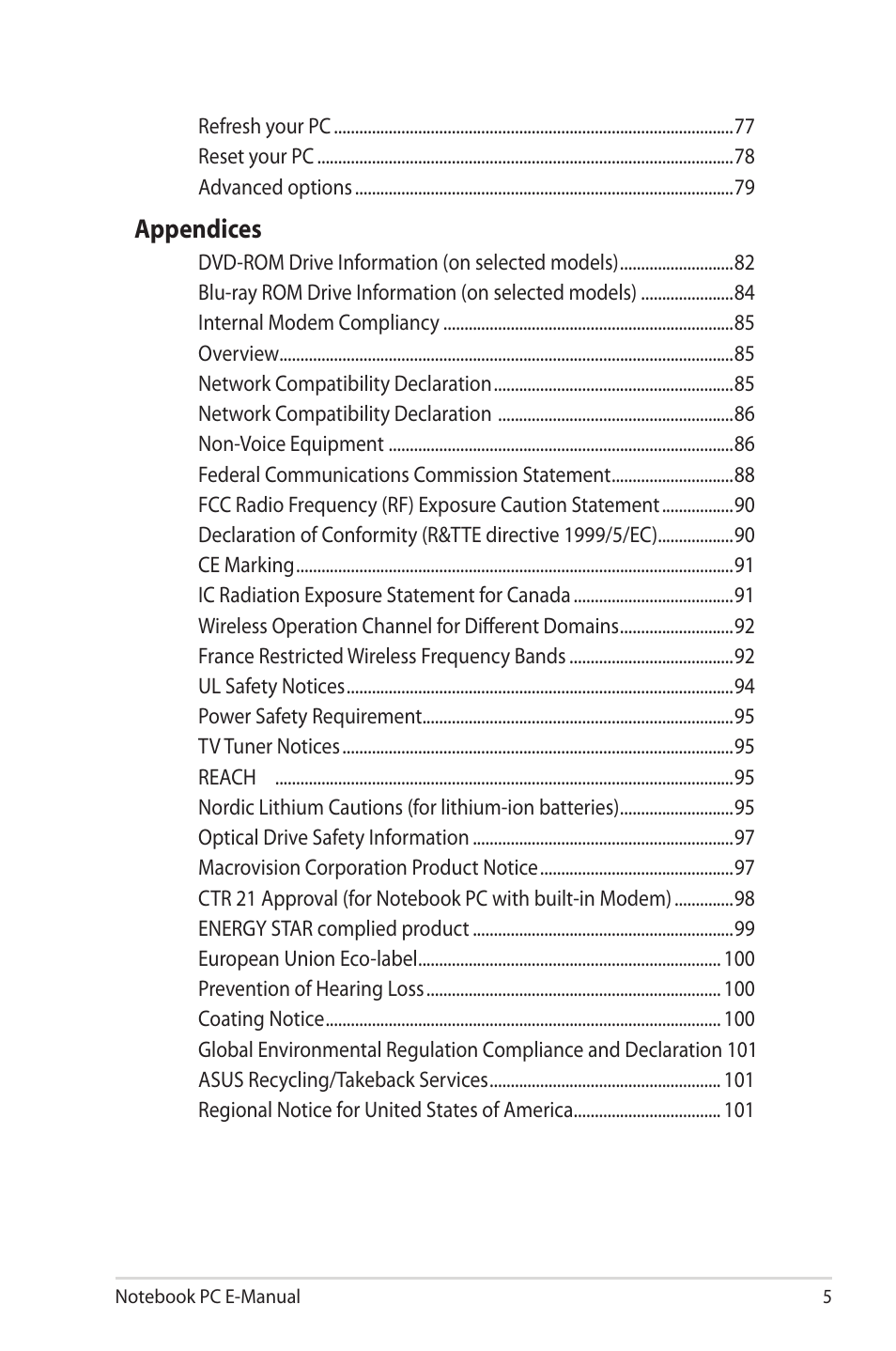 Appendices | Asus G46VW User Manual | Page 5 / 102