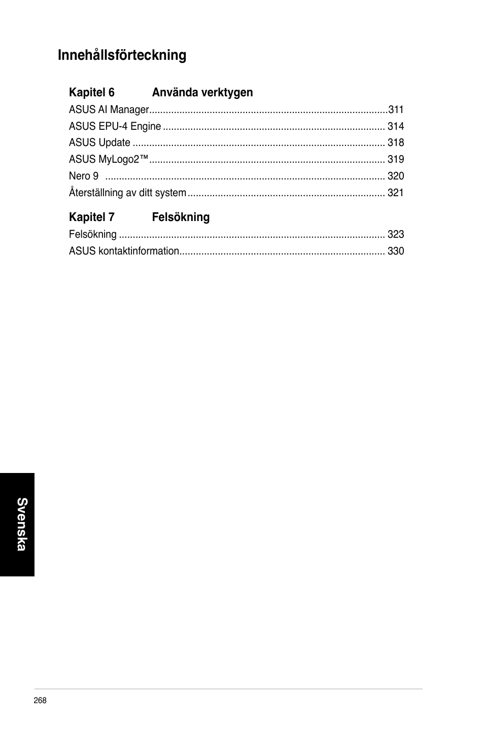 Innehållsförteckning | Asus CM1730 User Manual | Page 268 / 330