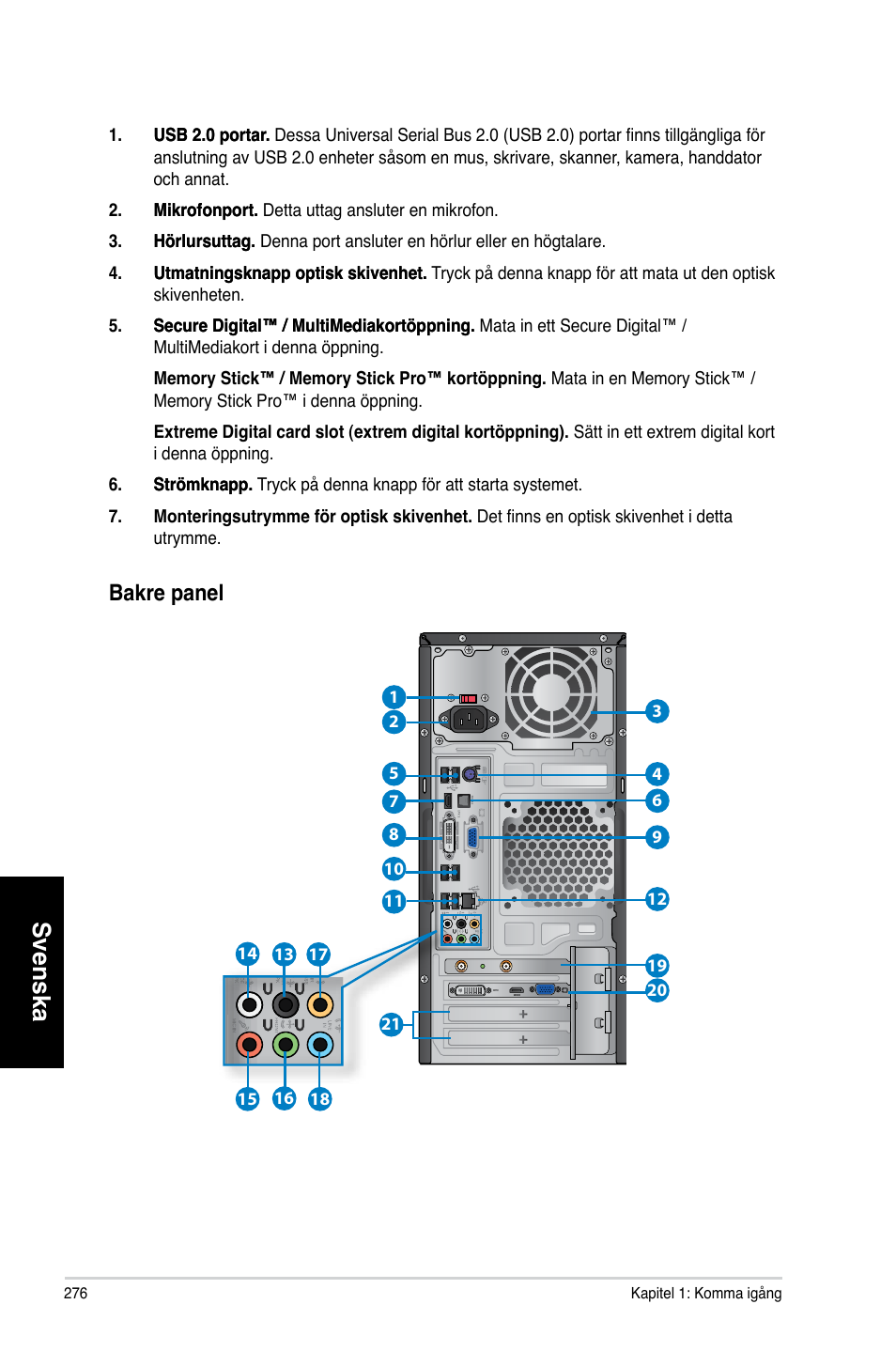 Svenska, Bakre panel | Asus CM1730 User Manual | Page 276 / 330