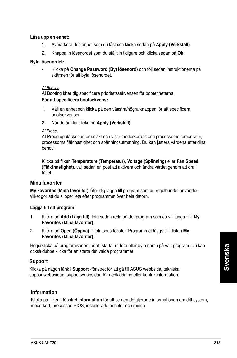 Svenska | Asus CM1730 User Manual | Page 313 / 330