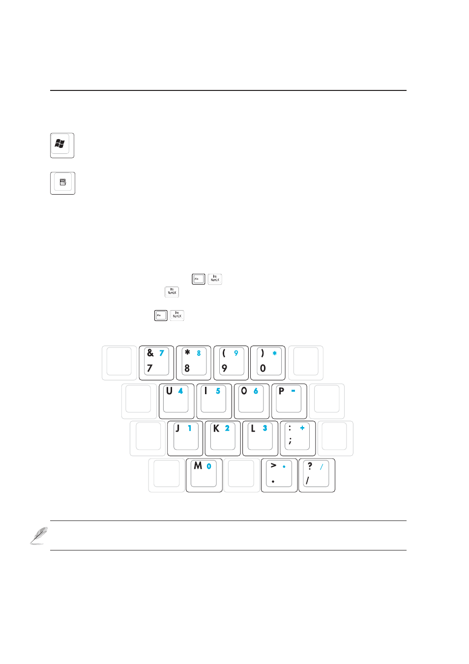 Keyboard as a numeric keypad, Microsoft windows™ keys | Asus A2K User Manual | Page 35 / 74