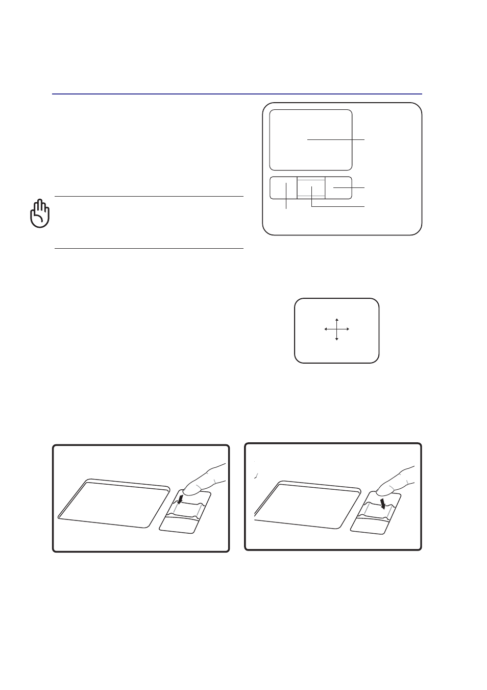 Pointing device, Using the touchpad, Scroll up scroll down touchpad usage illustrations | Asus A2K User Manual | Page 43 / 74