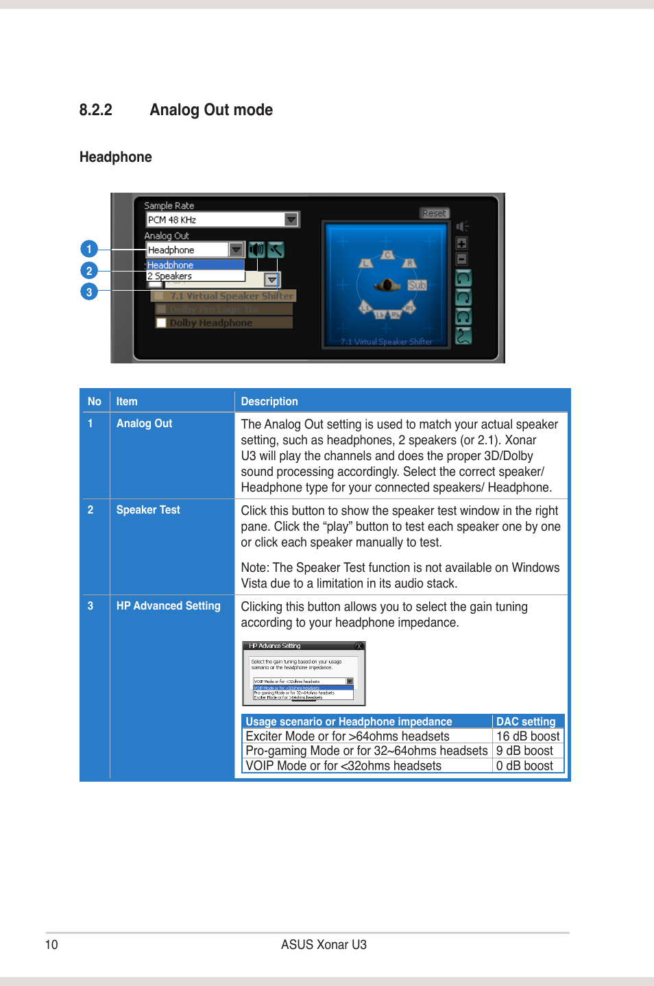 2 analog out mode | Asus Xonar U3 User Manual | Page 16 / 38