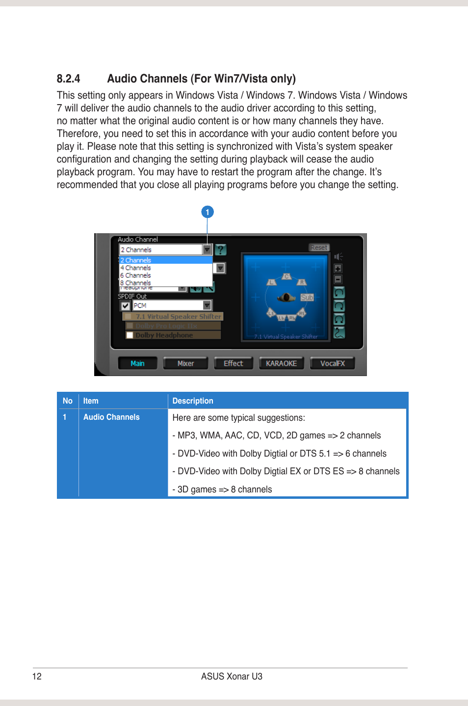 4 audio channels (for win7/vista only) | Asus Xonar U3 User Manual | Page 18 / 38