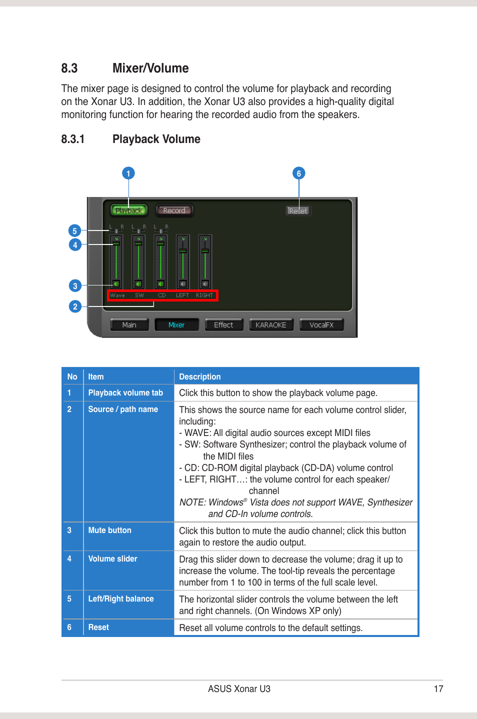 3 mixer/volume, Mixer/volume, 1 playback volume | Asus Xonar U3 User Manual | Page 23 / 38