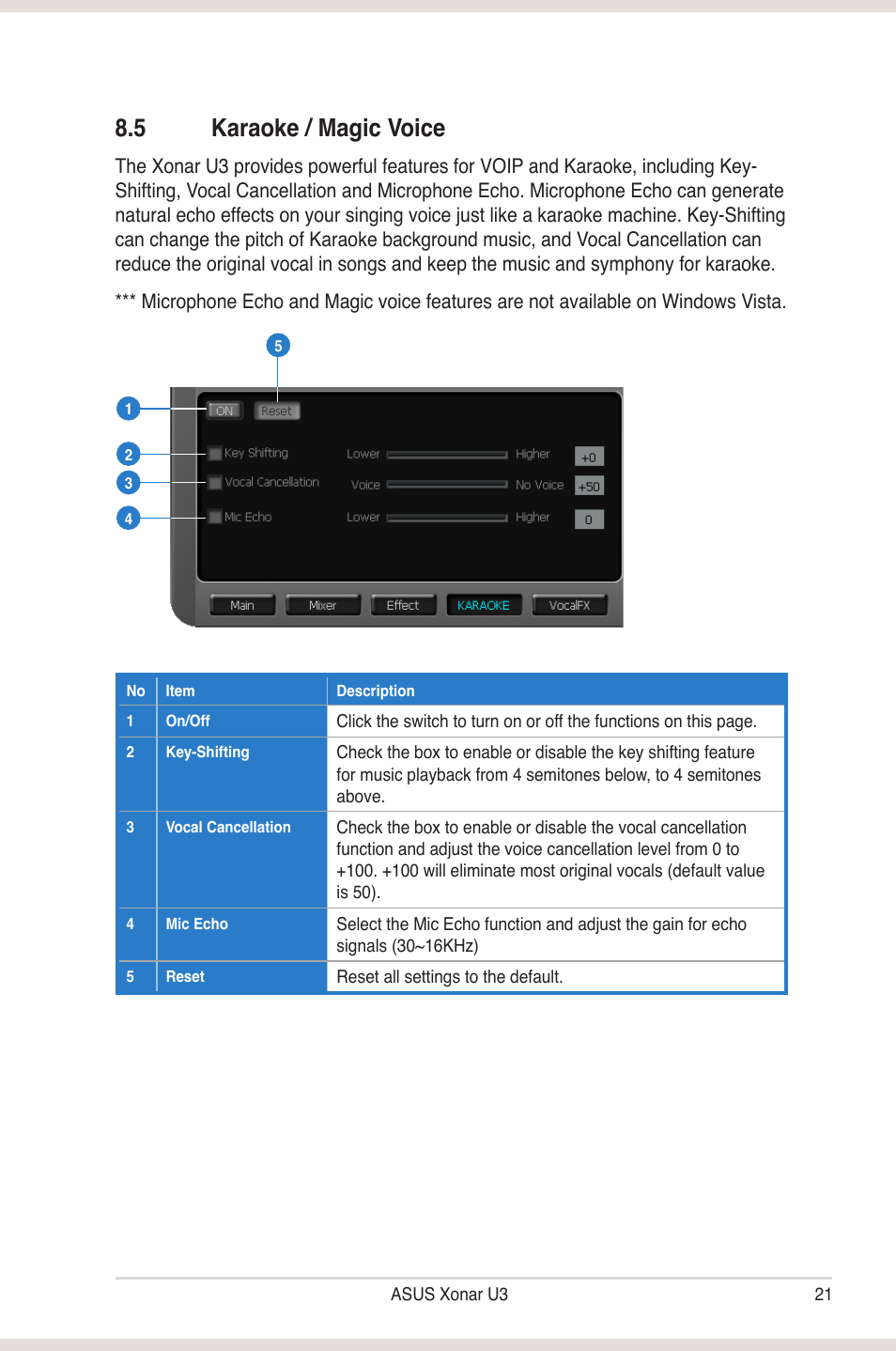 5 karaoke / magic voice, Karaoke / magic voice | Asus Xonar U3 User Manual | Page 27 / 38