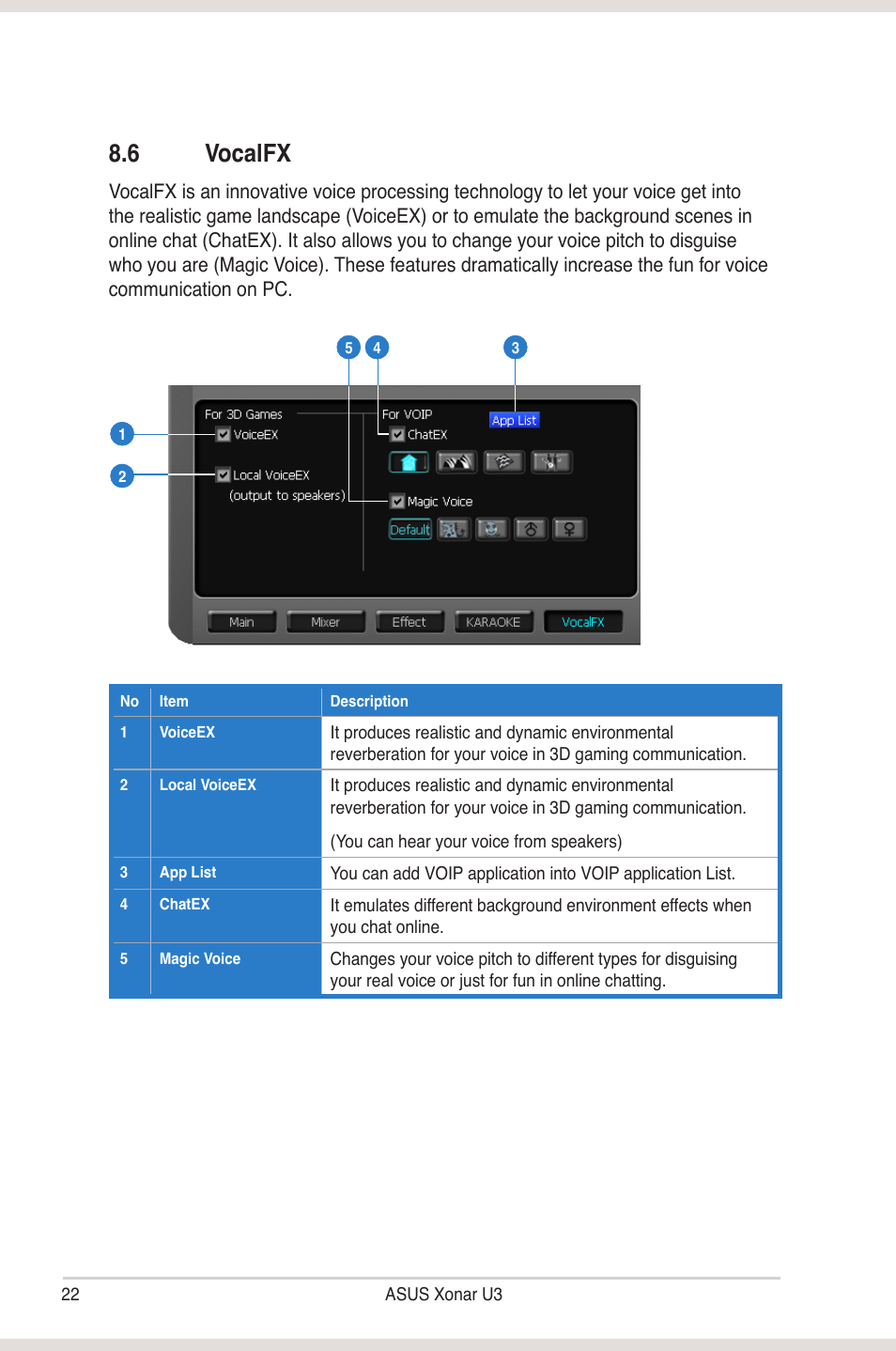 6 vocalfx, Vocalfx | Asus Xonar U3 User Manual | Page 28 / 38