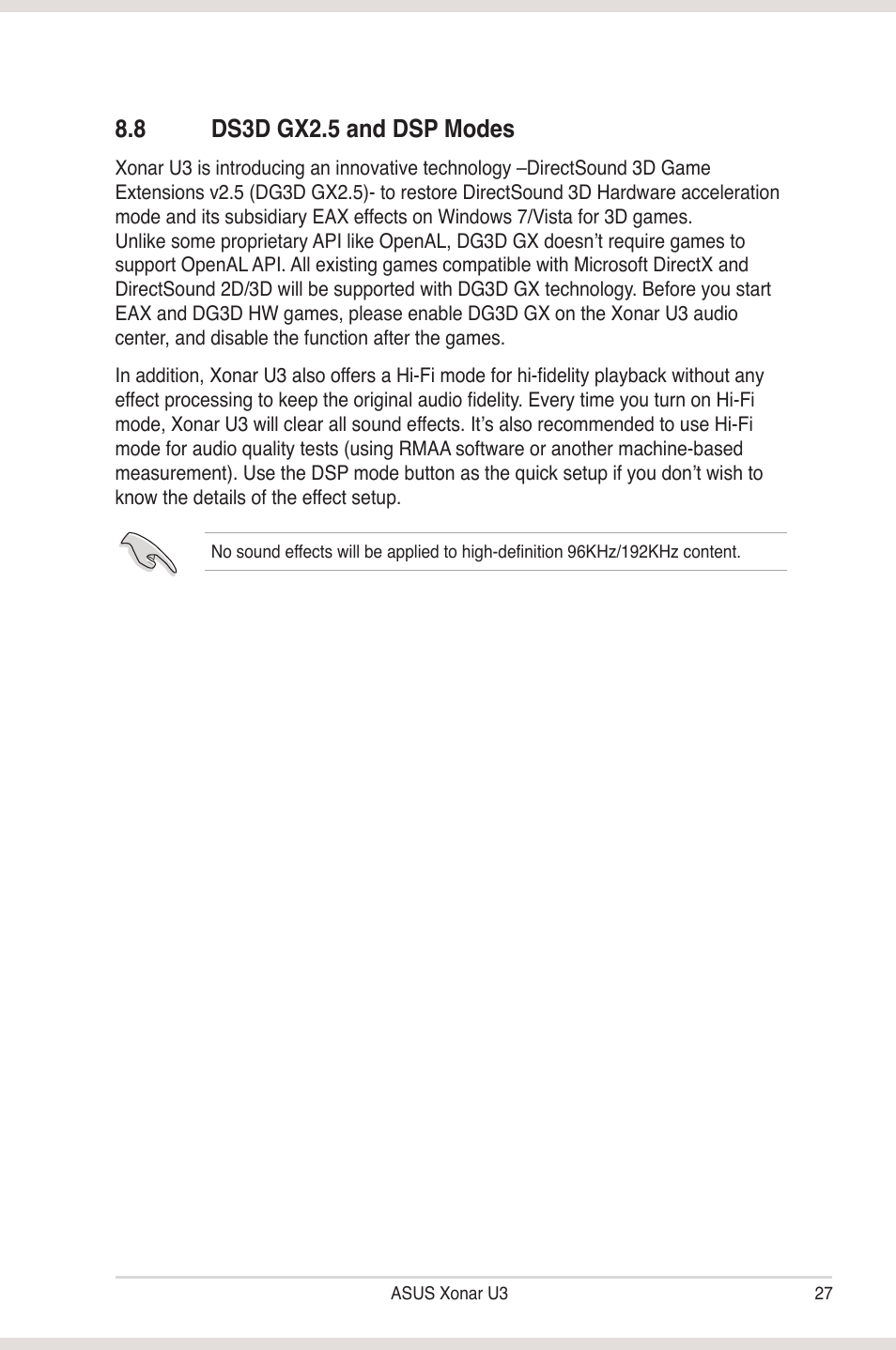 8 ds3d gx2.5 and dsp modes, Ds3d gx2.5 and dsp modes | Asus Xonar U3 User Manual | Page 33 / 38