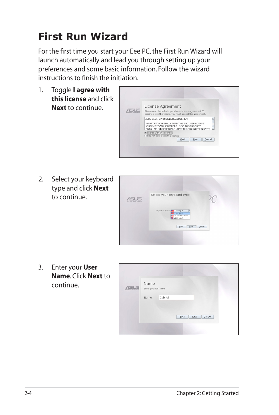 First run wizard | Asus Eee PC 900SD/Linux User Manual | Page 24 / 80