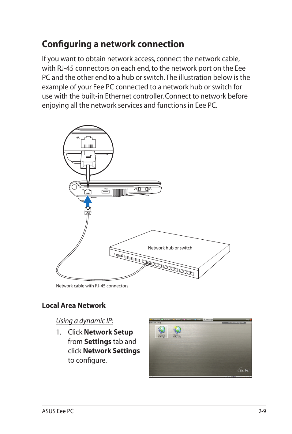 Configuring a network connection | Asus Eee PC 900SD/Linux User Manual | Page 29 / 80