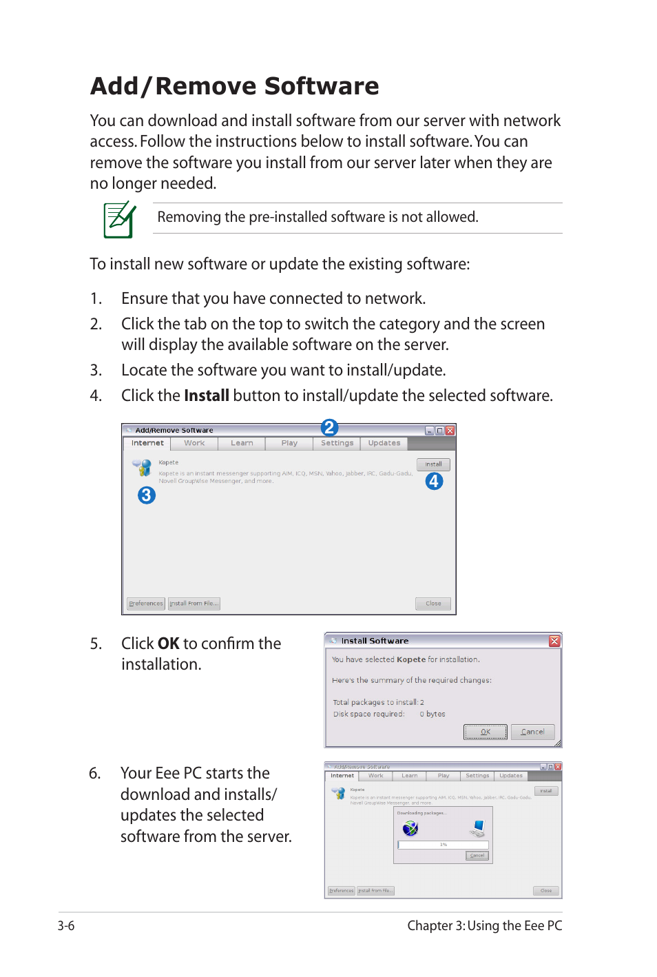 Add/remove software | Asus Eee PC 900SD/Linux User Manual | Page 42 / 80