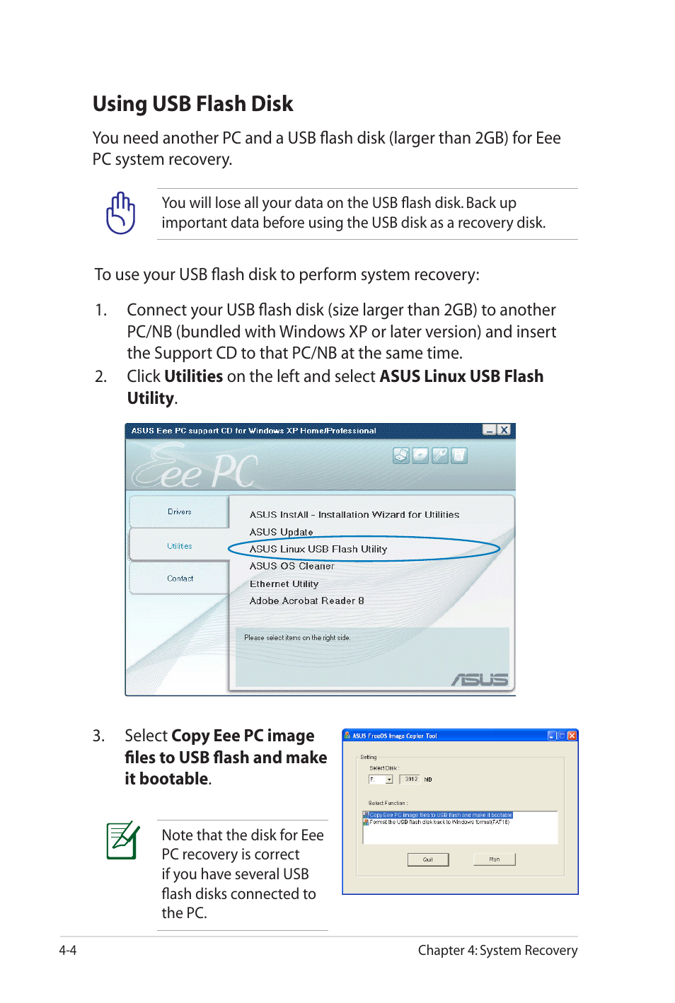 Using usb flash disk | Asus Eee PC 900SD/Linux User Manual | Page 48 / 80