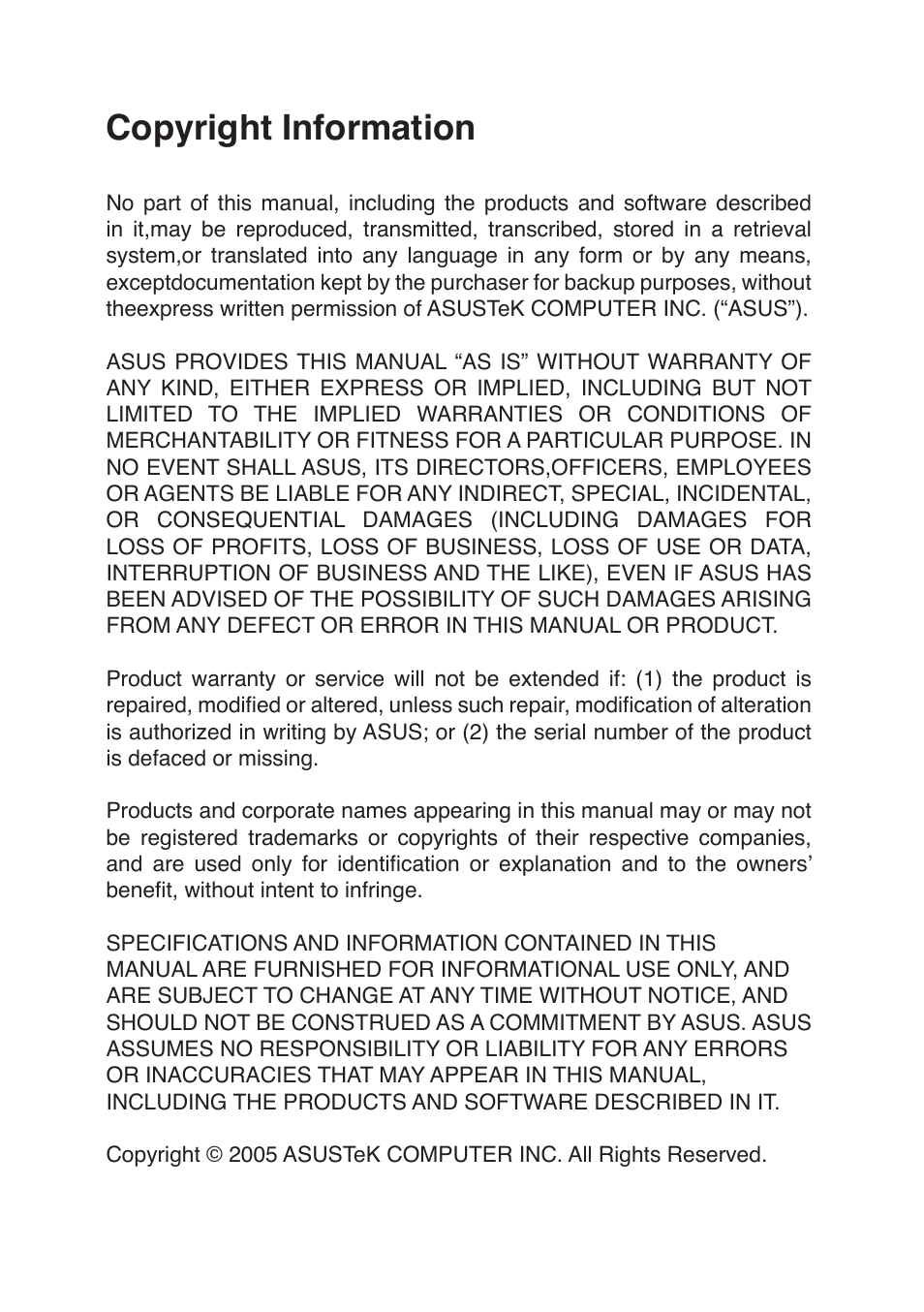 Copyright information | Asus SCSI 320-2 User Manual | Page 2 / 96