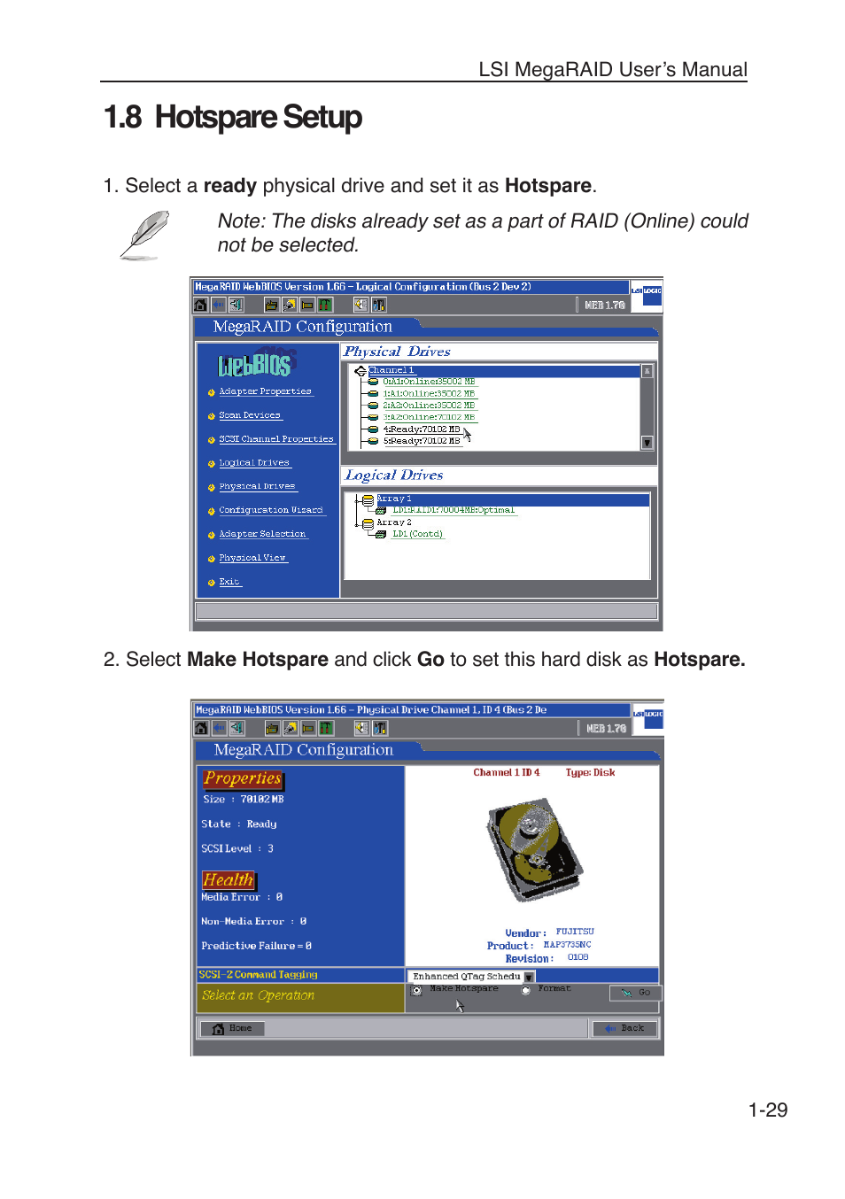 8 hotspare setup | Asus SCSI 320-2 User Manual | Page 36 / 96