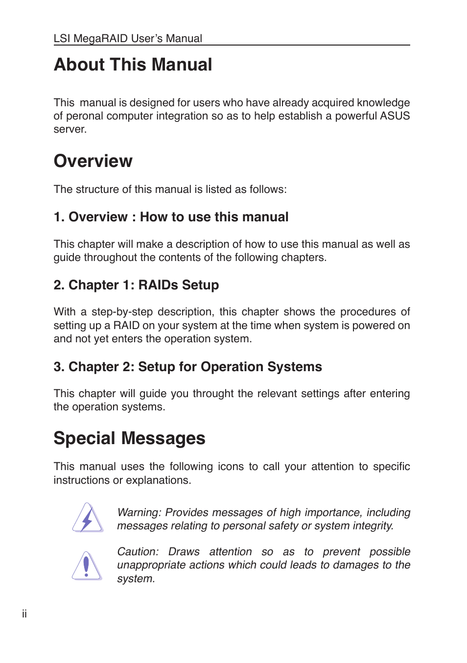 Overview, Special messages, About this manual | Asus SCSI 320-2 User Manual | Page 4 / 96