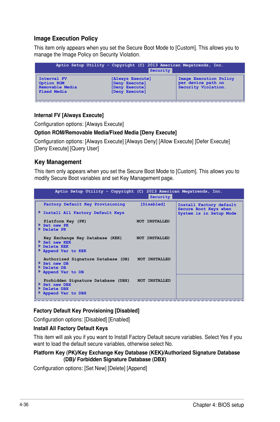 Key management, Image execution policy | Asus P9D-MH/SAS/10G-DUAL User Manual | Page 102 / 192
