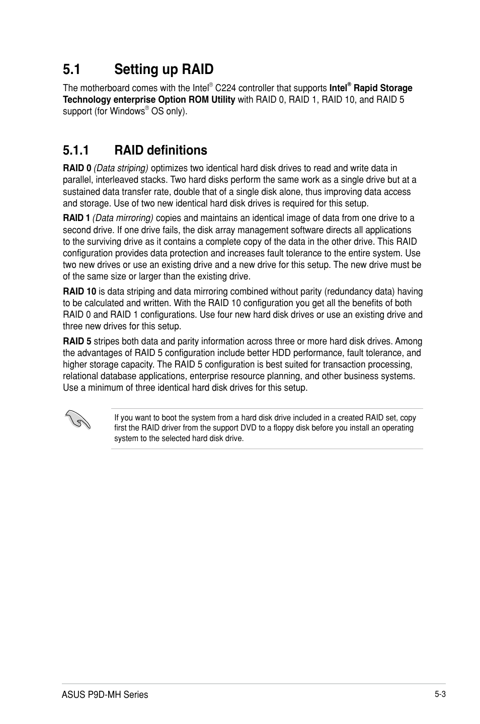 Setting up raid -3 5.1.1, Raid definitions -3, Setting up raid -3 | 1 setting up raid, 1 raid definitions | Asus P9D-MH/SAS/10G-DUAL User Manual | Page 107 / 192