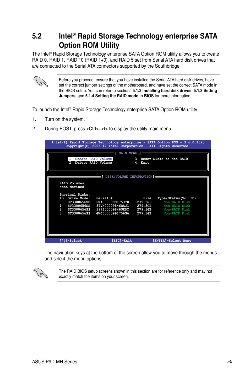 Intel, Rapid storage technology enterprise, Sata option rom utility -5 | 2 intel | Asus P9D-MH/SAS/10G-DUAL User Manual | Page 109 / 192