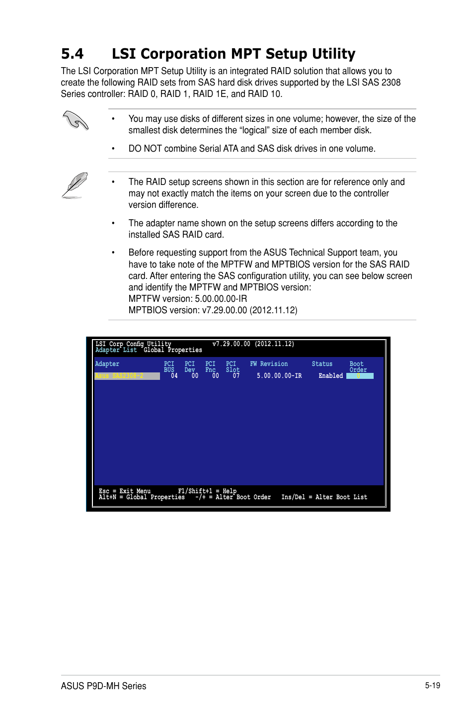 Lsi corporation mpt setup utility -19, 4 lsi corporation mpt setup utility | Asus P9D-MH/SAS/10G-DUAL User Manual | Page 123 / 192