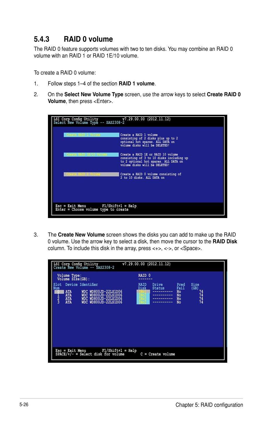 Raid 0 volume -26, 3 raid 0 volume, Chapter 5: raid configuration | Asus P9D-MH/SAS/10G-DUAL User Manual | Page 130 / 192