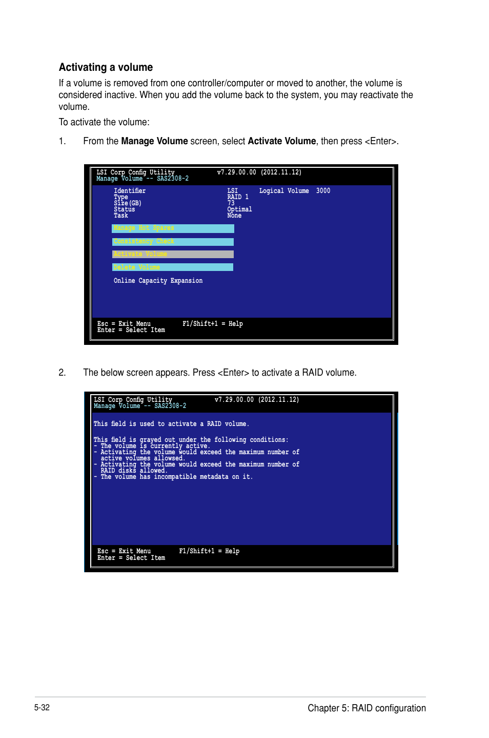 Activating a volume | Asus P9D-MH/SAS/10G-DUAL User Manual | Page 136 / 192