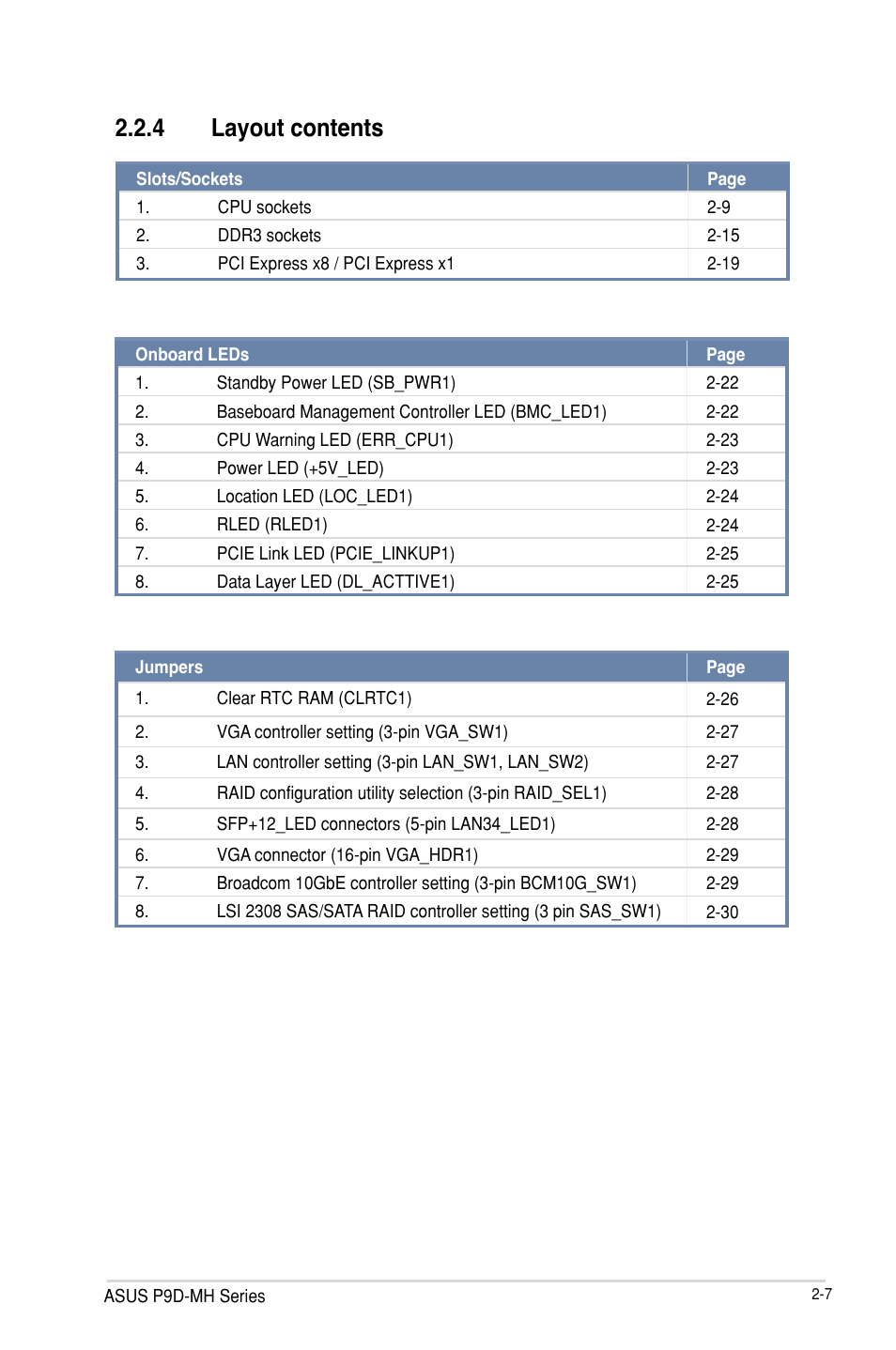 Layout contents -7, 4 layout contents | Asus P9D-MH/SAS/10G-DUAL User Manual | Page 27 / 192