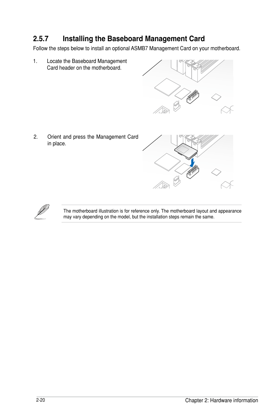 Installing the baseboard management card -20 | Asus P9D-MH/SAS/10G-DUAL User Manual | Page 40 / 192