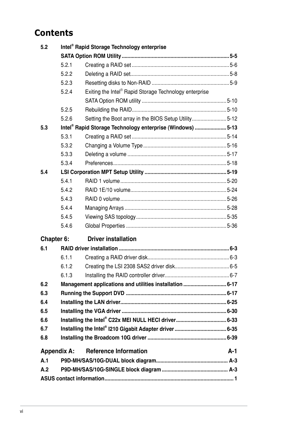 Asus P9D-MH/SAS/10G-DUAL User Manual | Page 6 / 192