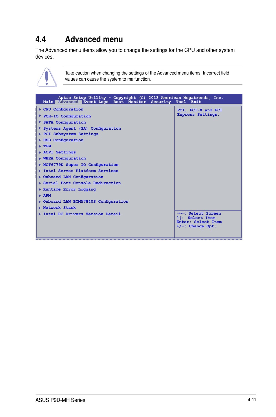 4 advanced menu, Advanced menu -11 | Asus P9D-MH/SAS/10G-DUAL User Manual | Page 77 / 192