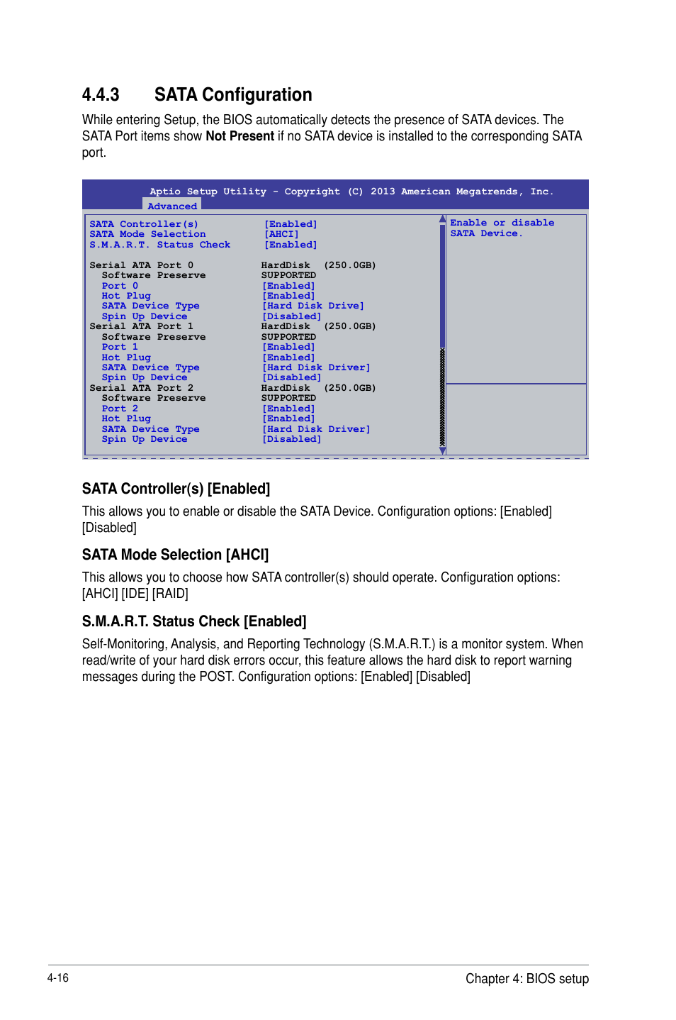 Sata configuration -16, 3 sata configuration, Sata controller(s) [enabled | Sata mode selection [ahci, S.m.a.r.t. status check [enabled | Asus P9D-MH/SAS/10G-DUAL User Manual | Page 82 / 192