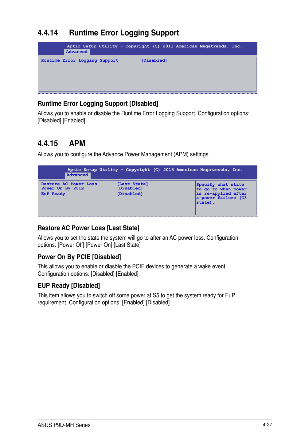 Runtime error logging support -27, Apm -27, 15 apm | 14 runtime error logging support | Asus P9D-MH/SAS/10G-DUAL User Manual | Page 93 / 192