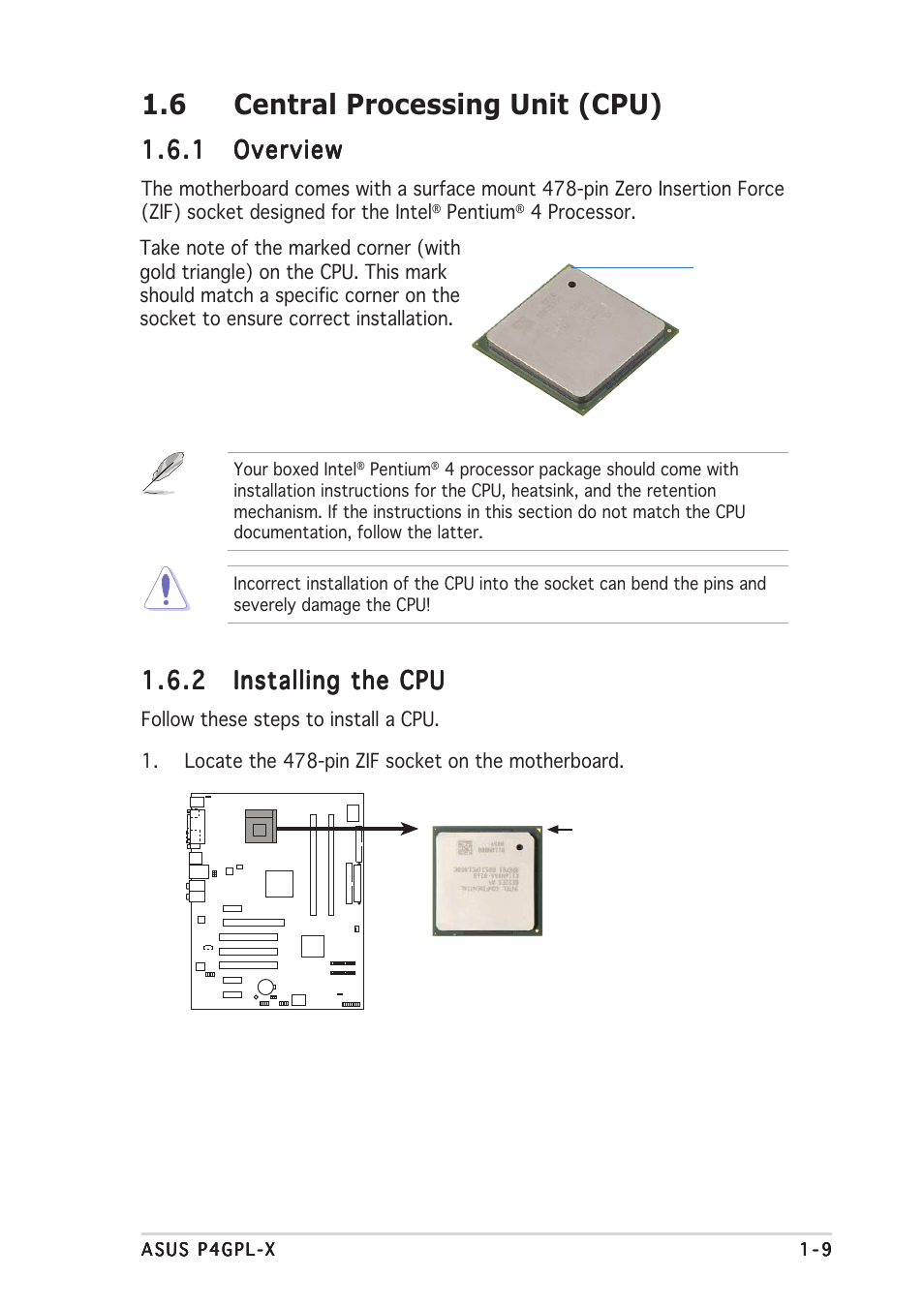 6 central processing unit (cpu), 1 overview overview overview overview overview | Asus P4GPL-X User Manual | Page 19 / 90