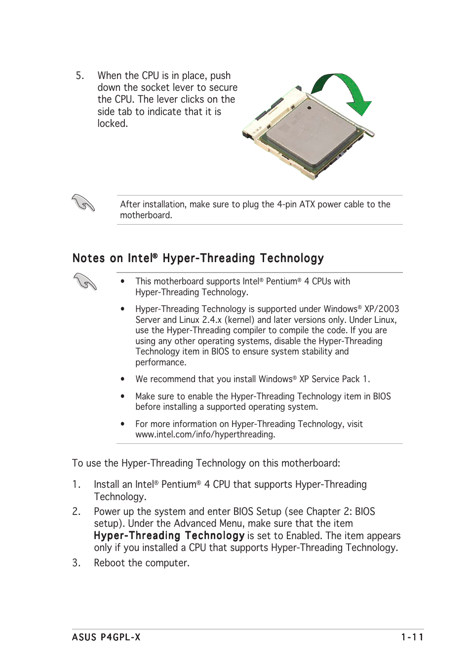 Hyper-threading technology | Asus P4GPL-X User Manual | Page 21 / 90