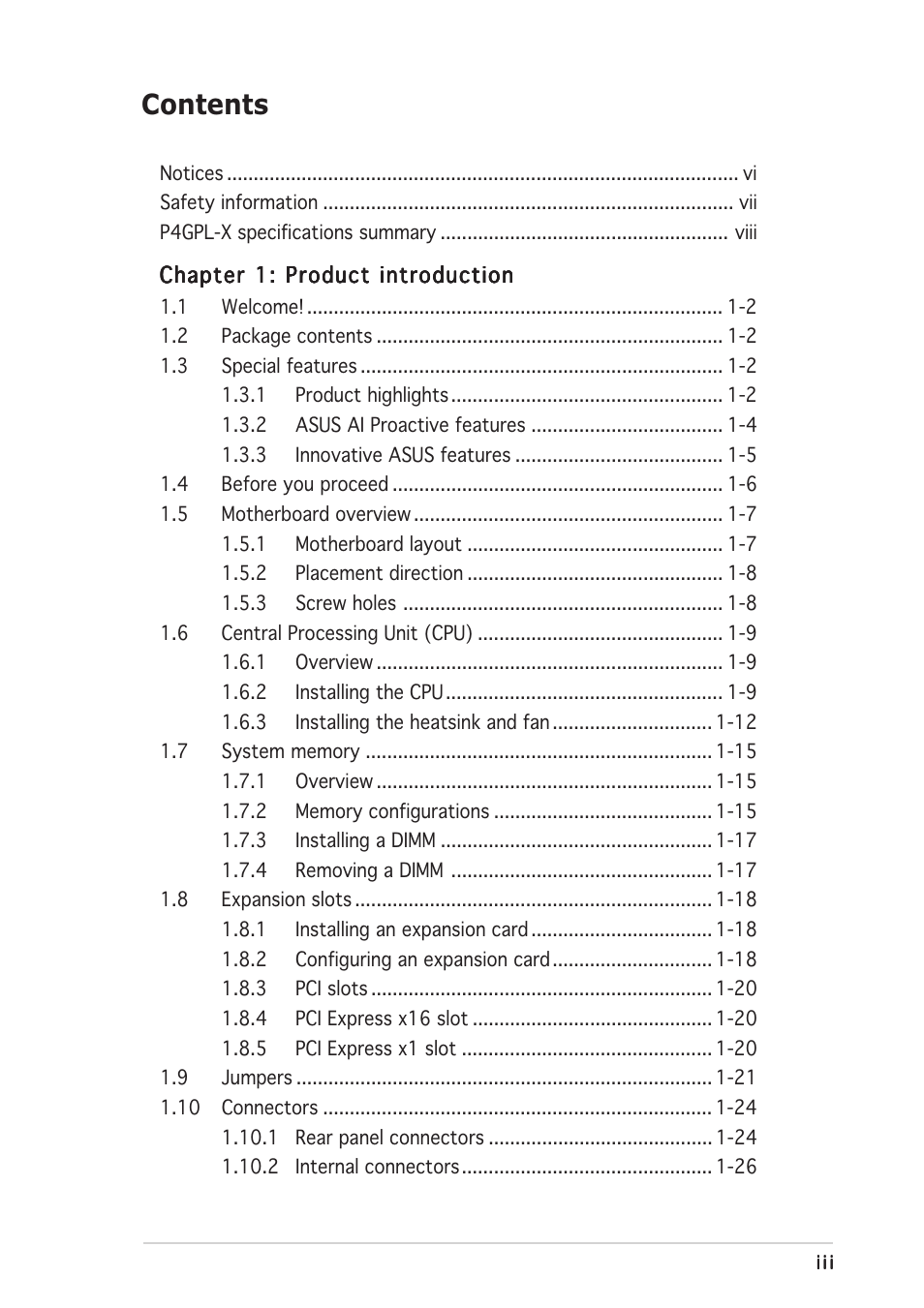 Asus P4GPL-X User Manual | Page 3 / 90