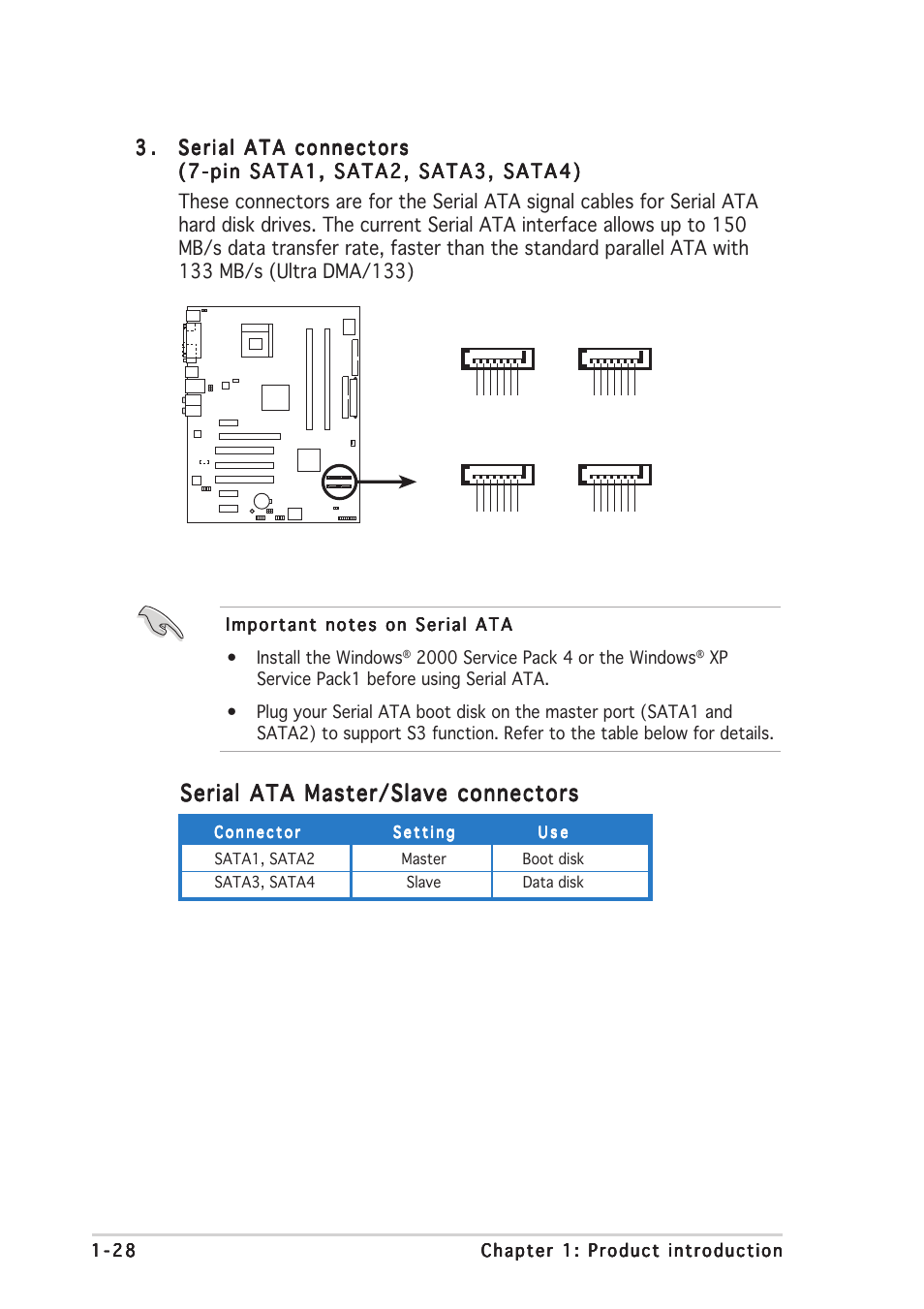 Serial ata master/slave connectors, P4gpl-x sata connectors sata1, Sata4 | Sata3, Sata2 | Asus P4GPL-X User Manual | Page 38 / 90