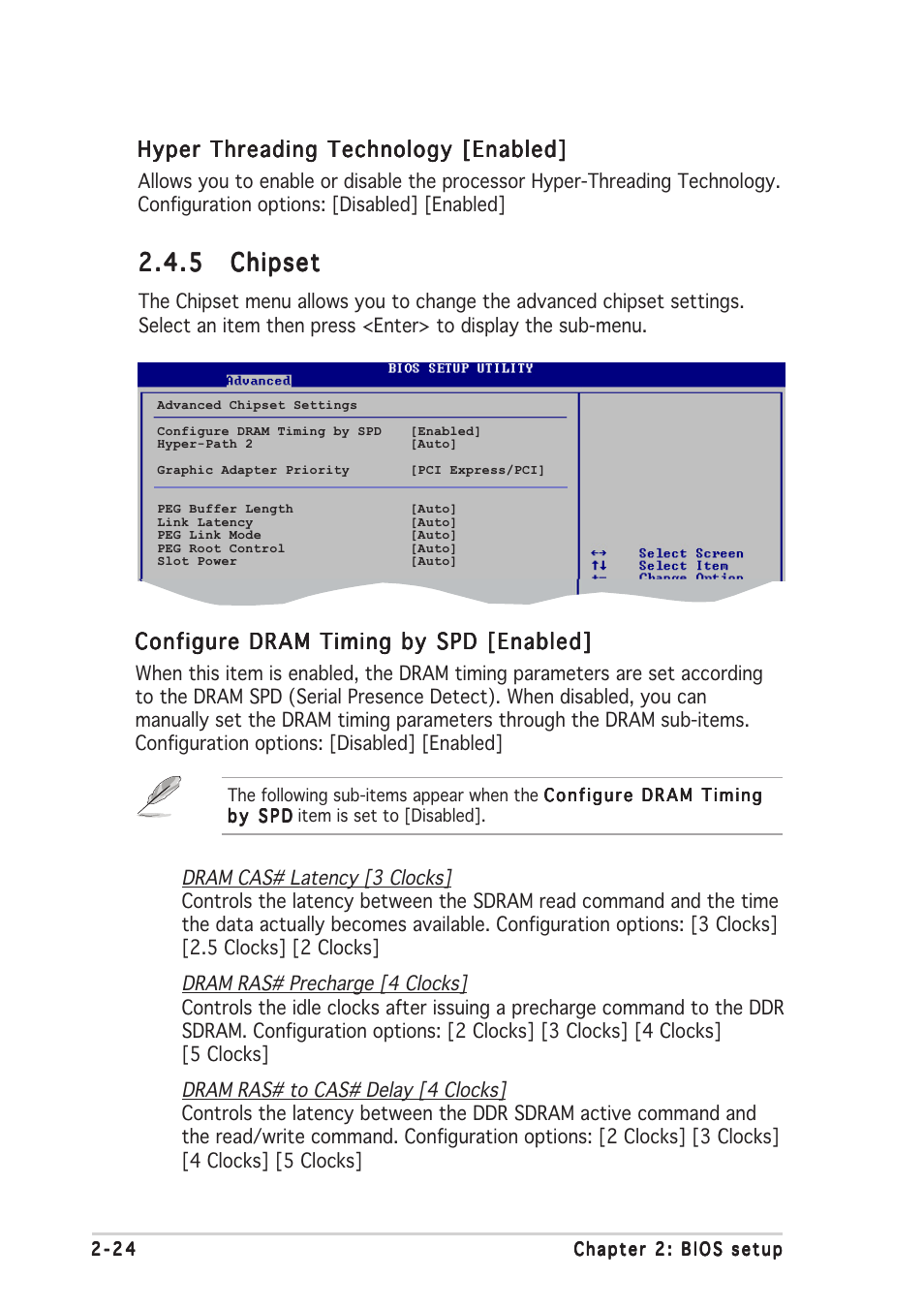 5 chipset chipset chipset chipset chipset, Configure dram timing by spd [enabled, Hyper threading technology [enabled | Asus P4GPL-X User Manual | Page 68 / 90