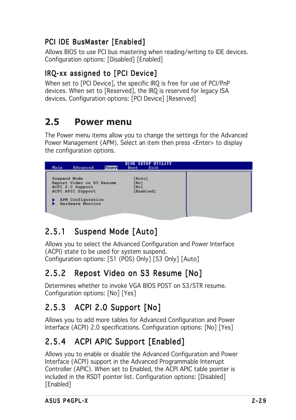 5 power menu | Asus P4GPL-X User Manual | Page 73 / 90