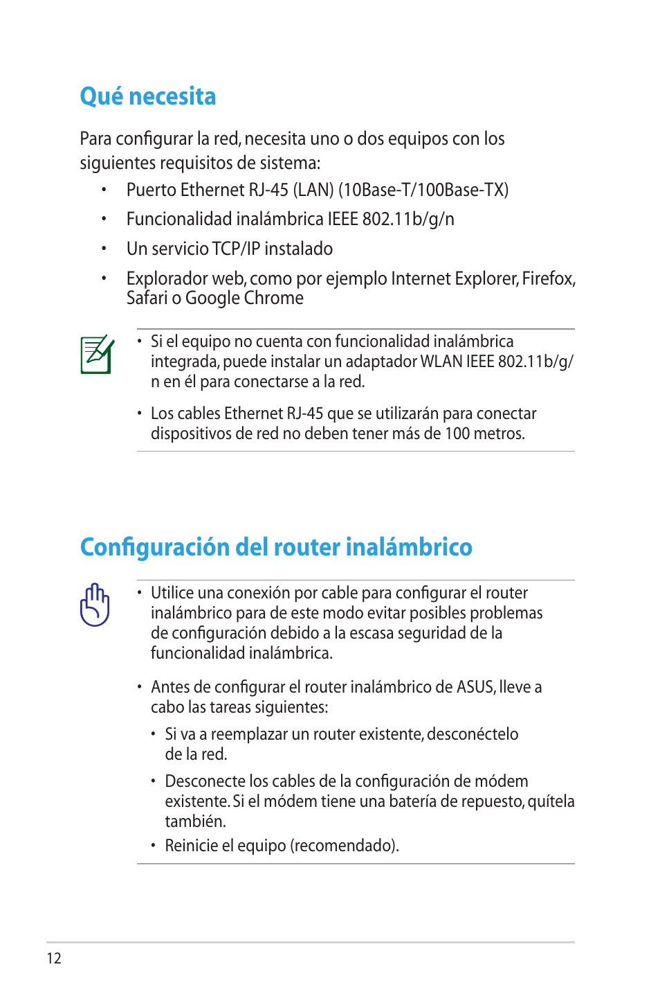 Qué necesita, Configuración del router inalámbrico, Qué necesita configuración del router inalámbrico | Asus RT-N12 (VER.D1) User Manual | Page 12 / 68
