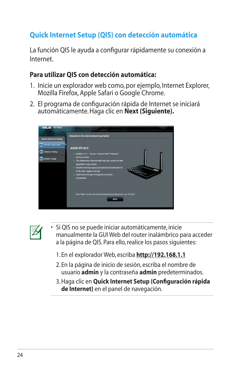 Quick internet setup (qis) with auto-detection | Asus RT-N12 (VER.D1) User Manual | Page 24 / 68