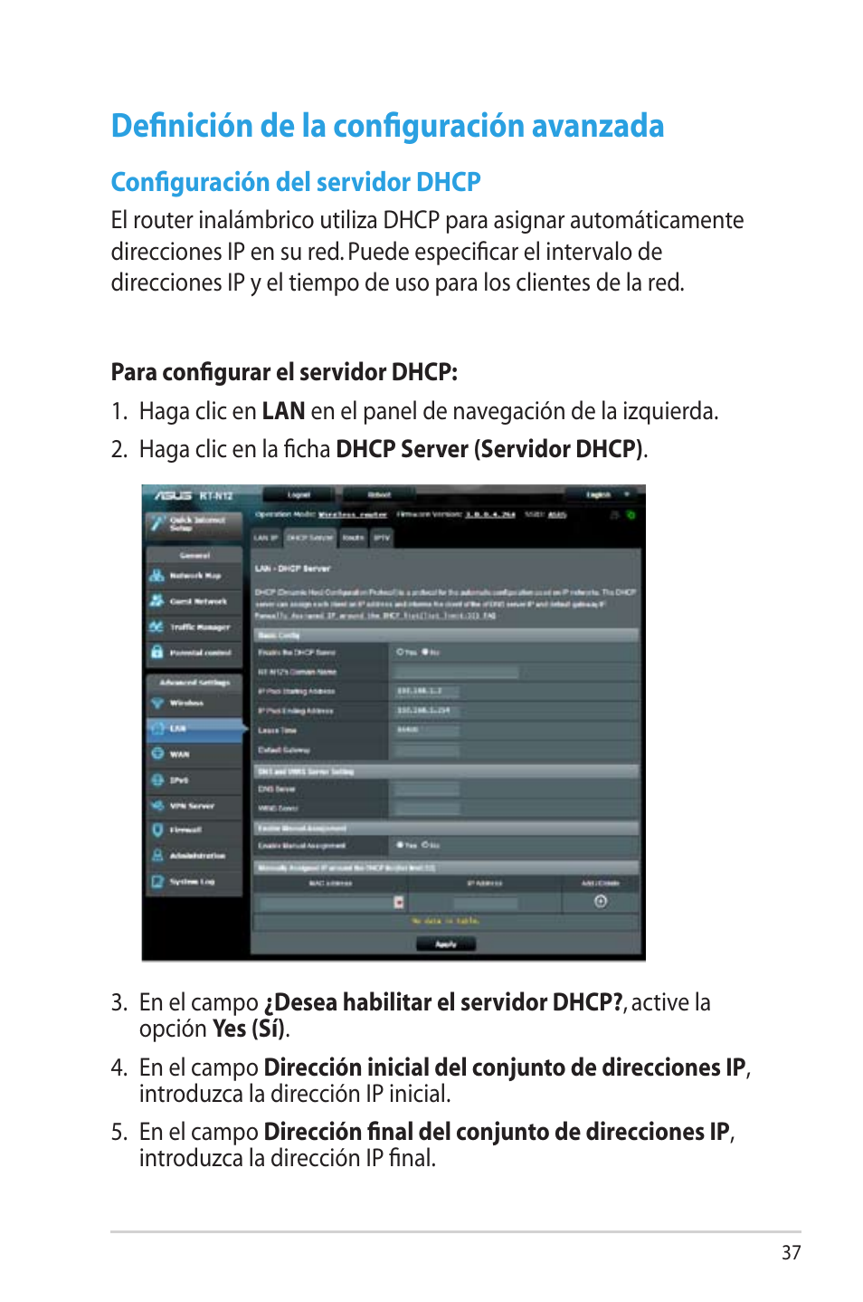 Definición de la configuración avanzada | Asus RT-N12 (VER.D1) User Manual | Page 37 / 68