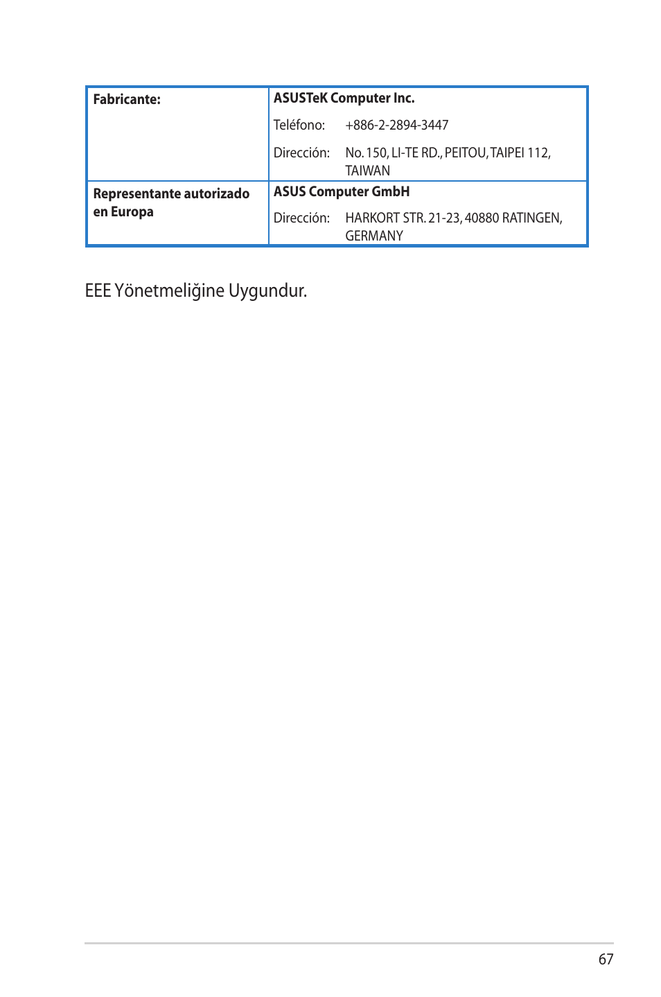 Eee yönetmeliğine uygundur | Asus RT-N12 (VER.D1) User Manual | Page 67 / 68