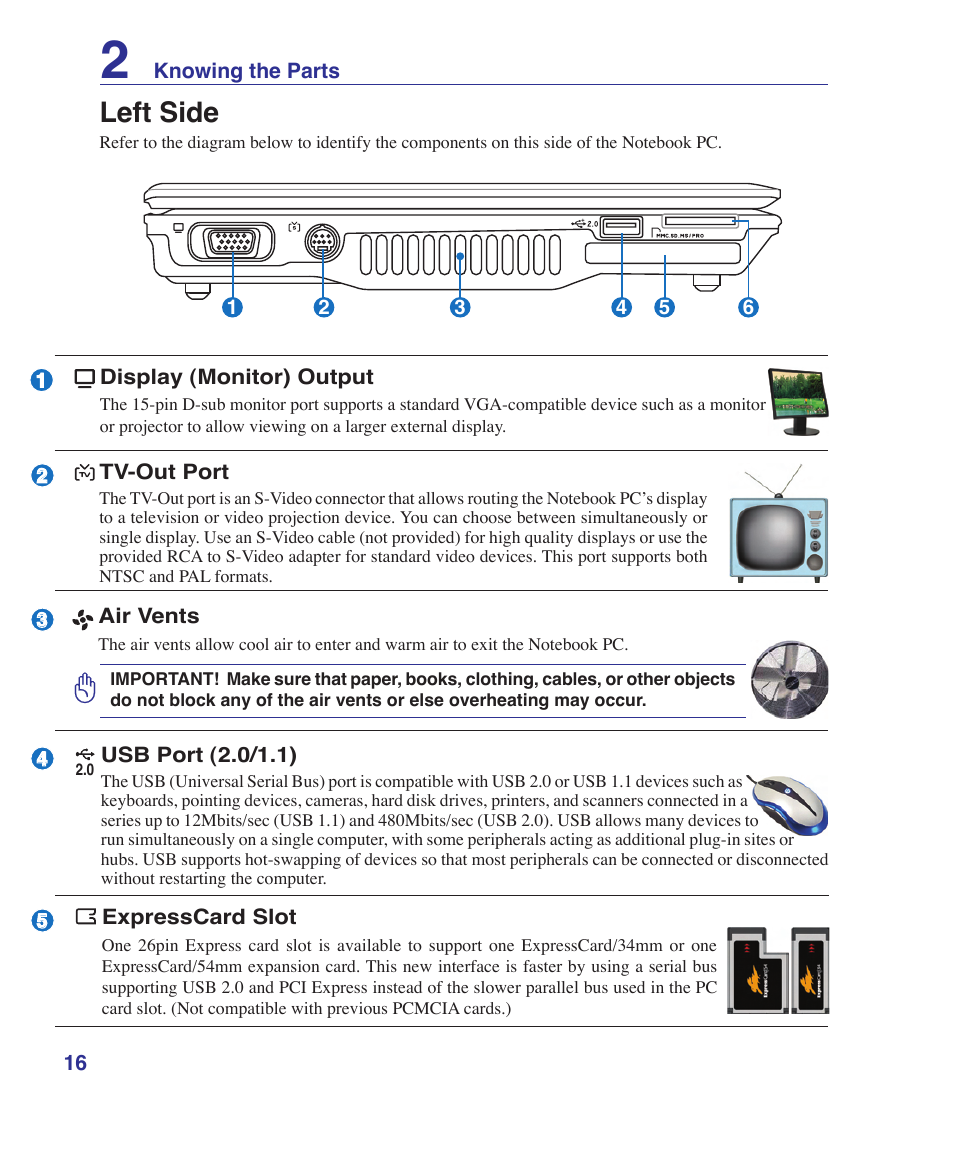 Left side | Asus F9J User Manual | Page 16 / 95