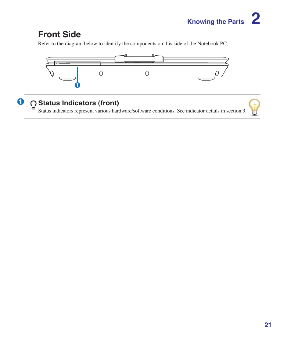 Front side | Asus F9J User Manual | Page 21 / 95