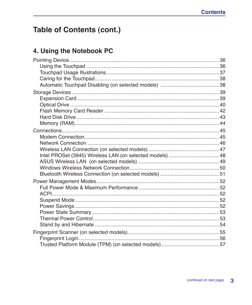 Table of contents (cont.) | Asus F9J User Manual | Page 3 / 95