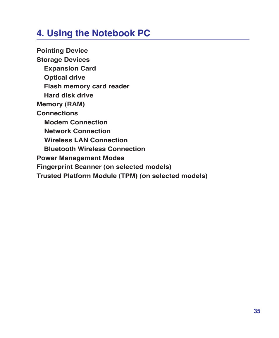 Using the notebook pc | Asus F9J User Manual | Page 35 / 95