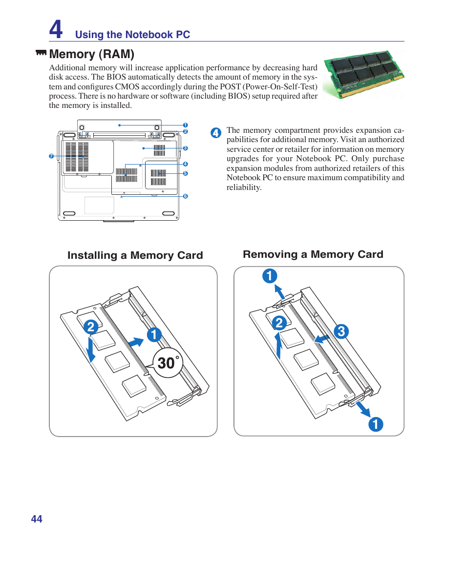 Memory (ram) | Asus F9J User Manual | Page 44 / 95