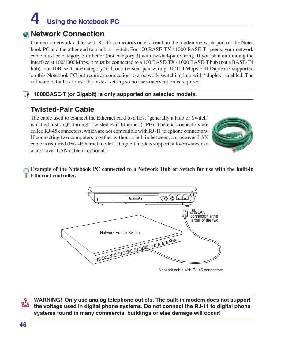 Network connection | Asus F9J User Manual | Page 46 / 95