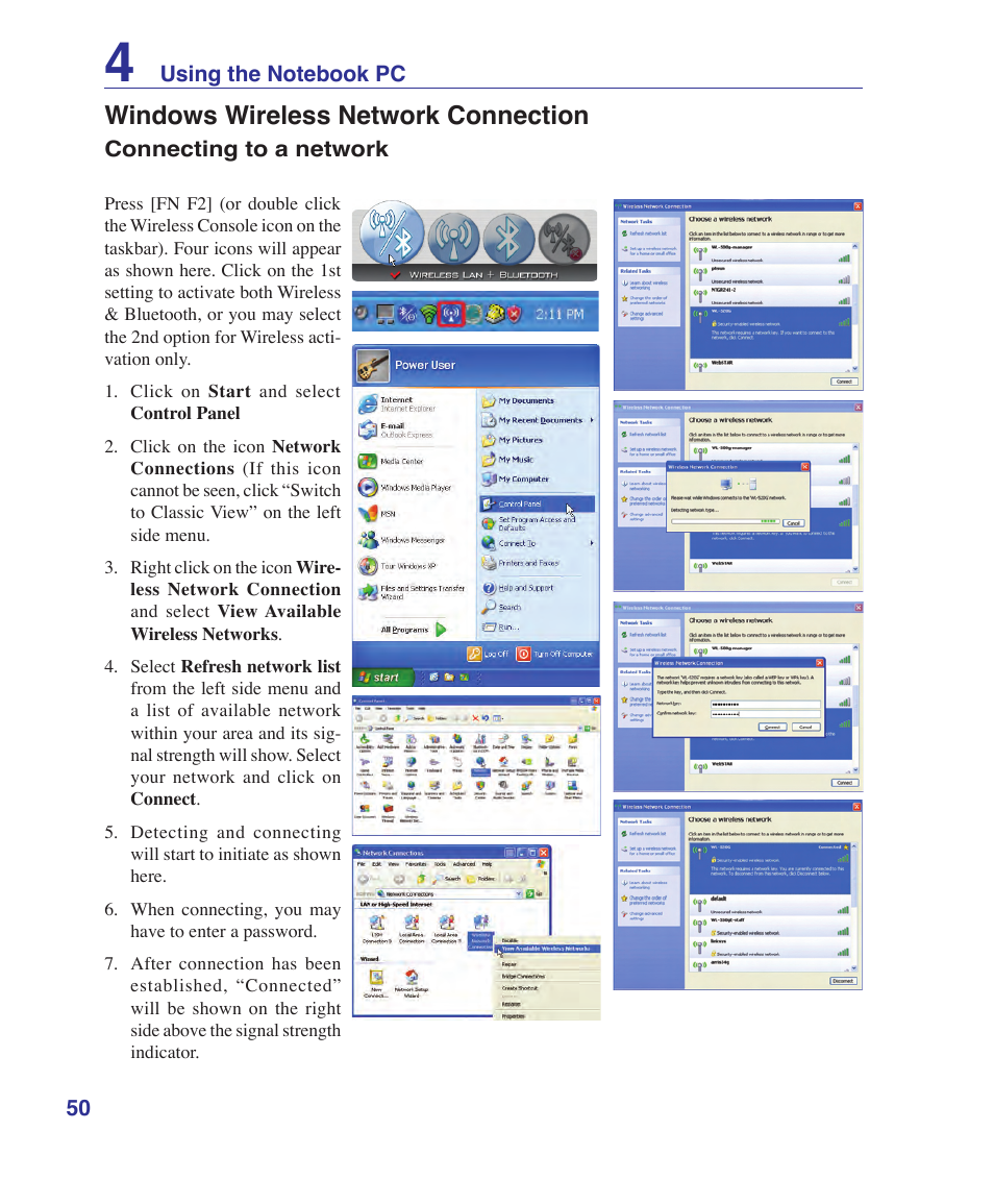 Windows wireless network connection | Asus F9J User Manual | Page 50 / 95