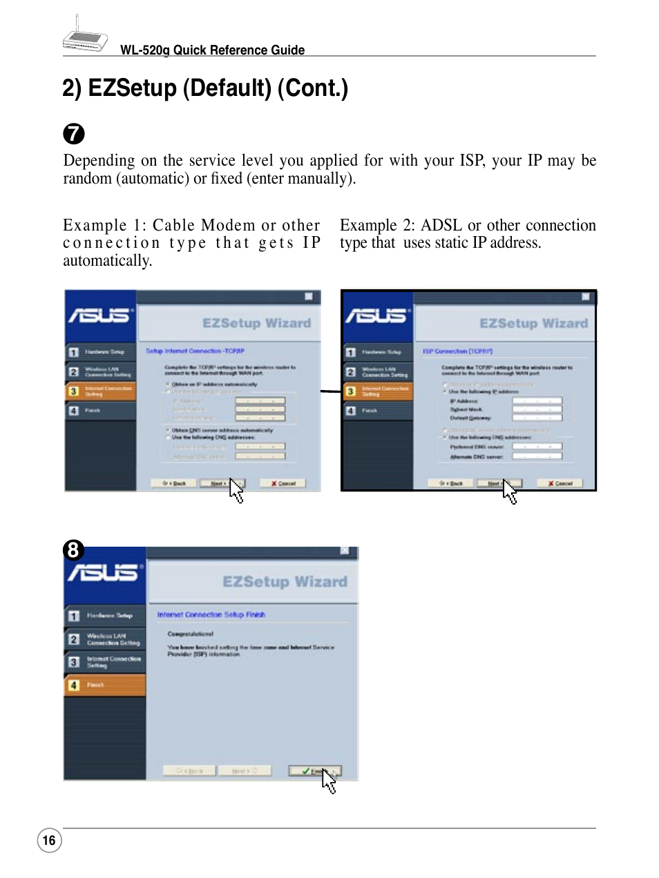 2) ezsetup (default) (cont.) | Asus WL-520G User Manual | Page 16 / 44